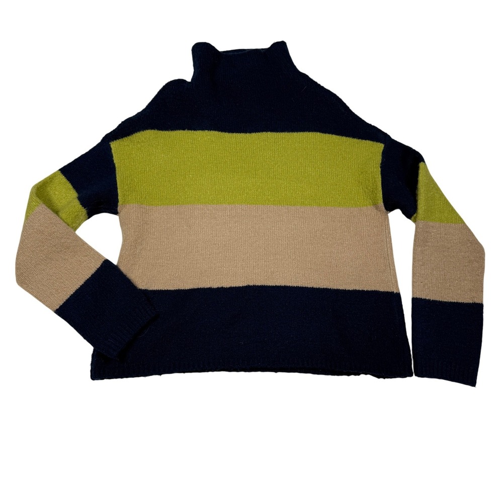 Cliche Colorblock‎ Striped Turtleneck Sweater Blue Tan Green oversized cozy S - Picture 3 of 7